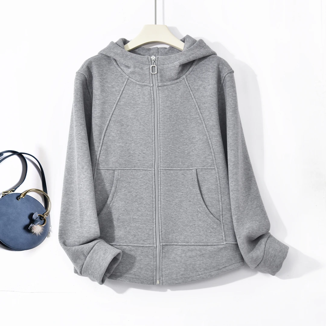 【十一专属】冬季新款【极简拼接】加绒加厚圆弧拉链连帽外套 2655