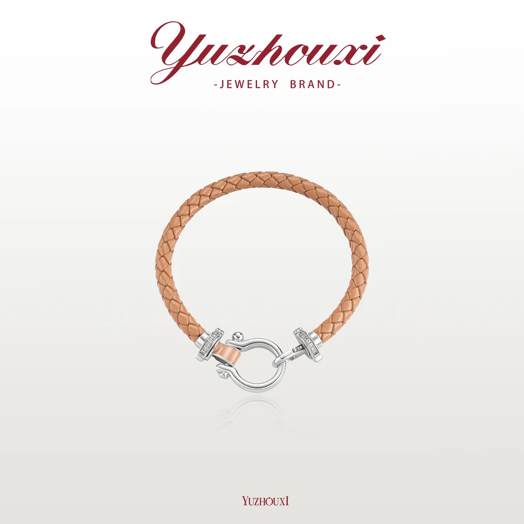 铜合金皮质手链  F4-018【马蹄扣棕色皮质撞银色手链】