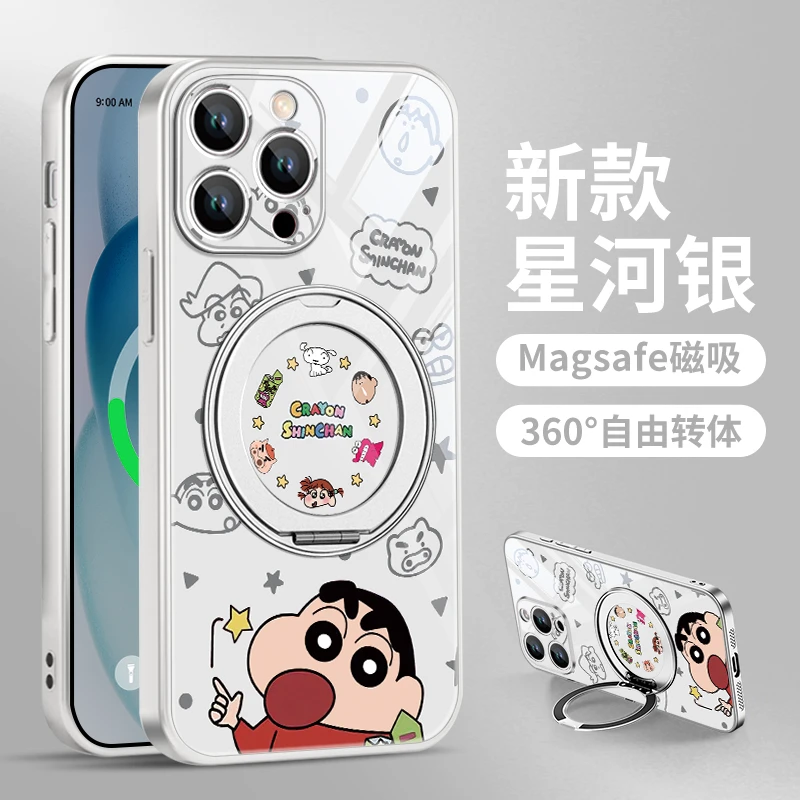 蜡笔小新适用苹果16手机壳磁吸华为mate70选择360度小米15带支架