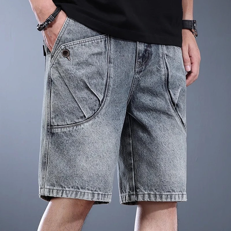 MR.MUDI/穆迪先生潮牌牛仔五分裤男夏季新款美式复古水洗工装短裤