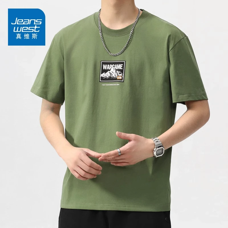 真维斯男士T恤2025夏季新款圆领百搭短袖潮牌宽松休闲印花上衣男