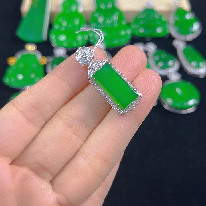 翡翠银S925镶嵌吊坠(不含链)