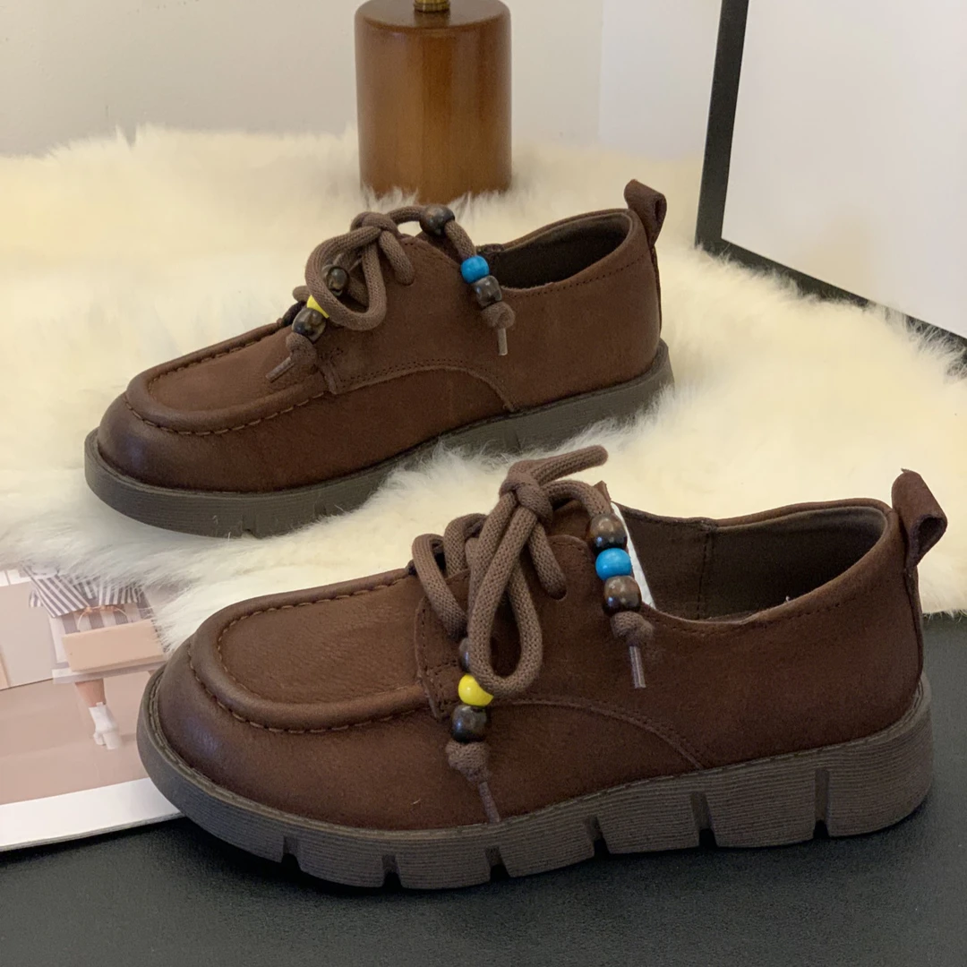 复古高级感磨损绒面勃肯鞋女2025秋季学院风串珠潮流时尚百搭单鞋