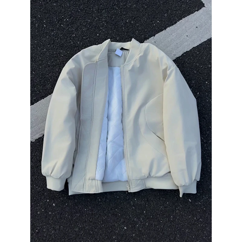 米杏色ma1飞行夹克棉服男冬季美式夹棉立领棒球服外套高级感棉衣