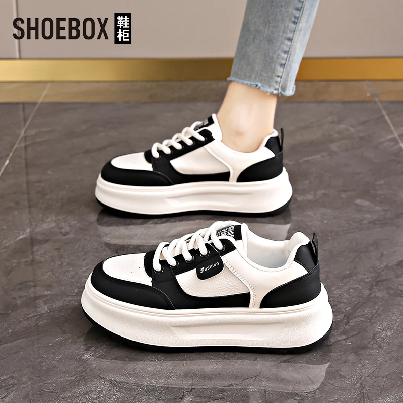 SHOEBOX鞋柜厚底休闲鞋女2025新款秋季踩屎感板鞋运动小白鞋女