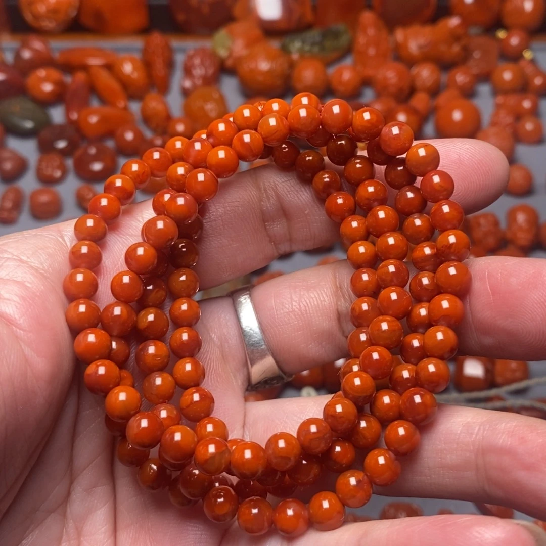 南红玛瑙未镶嵌火焰纹手串