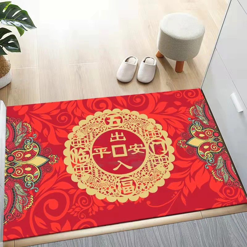 春节喜庆红色进门地垫家用玄关入户门垫门厅大门口吸水防滑脚垫