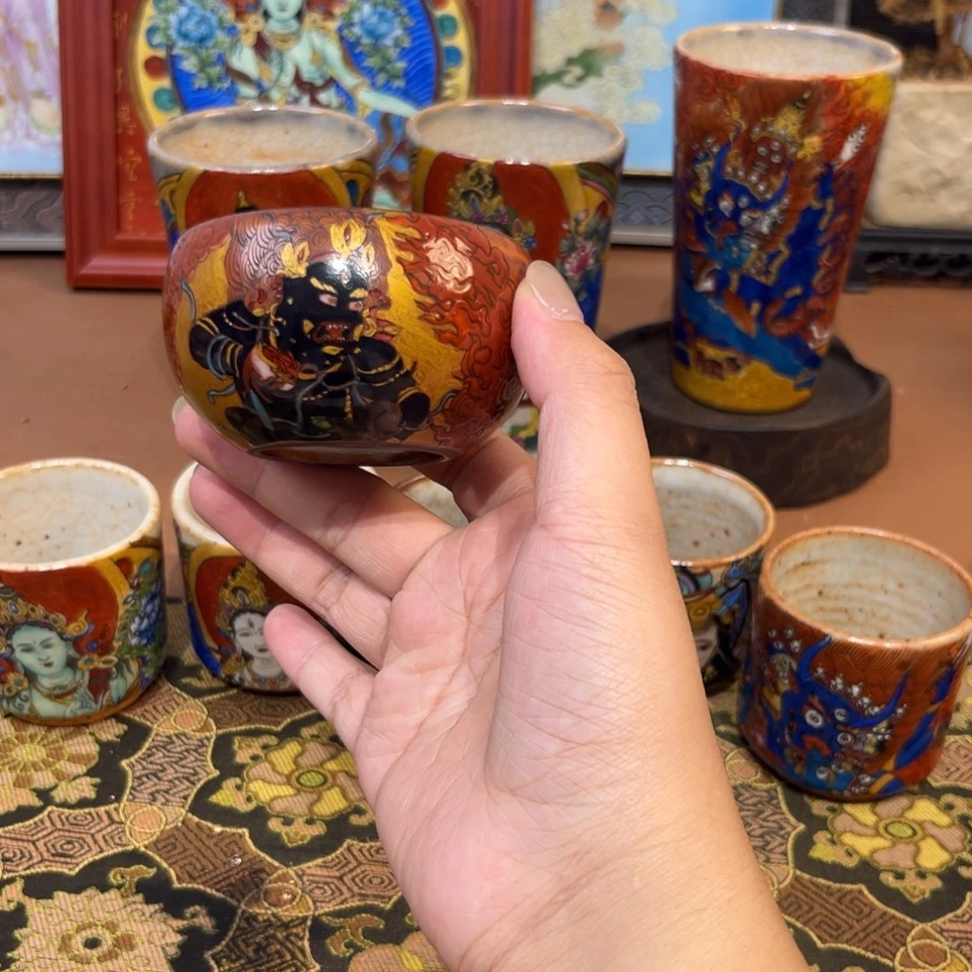 手工手绘黑财财茶杯