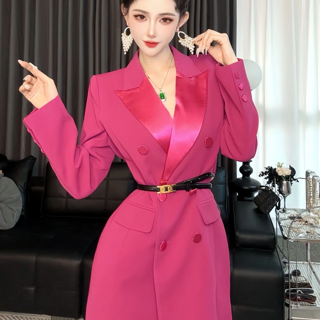 乐一LEYI 畑畑 2025新款 法兰绒拼色西装连衣裙外套