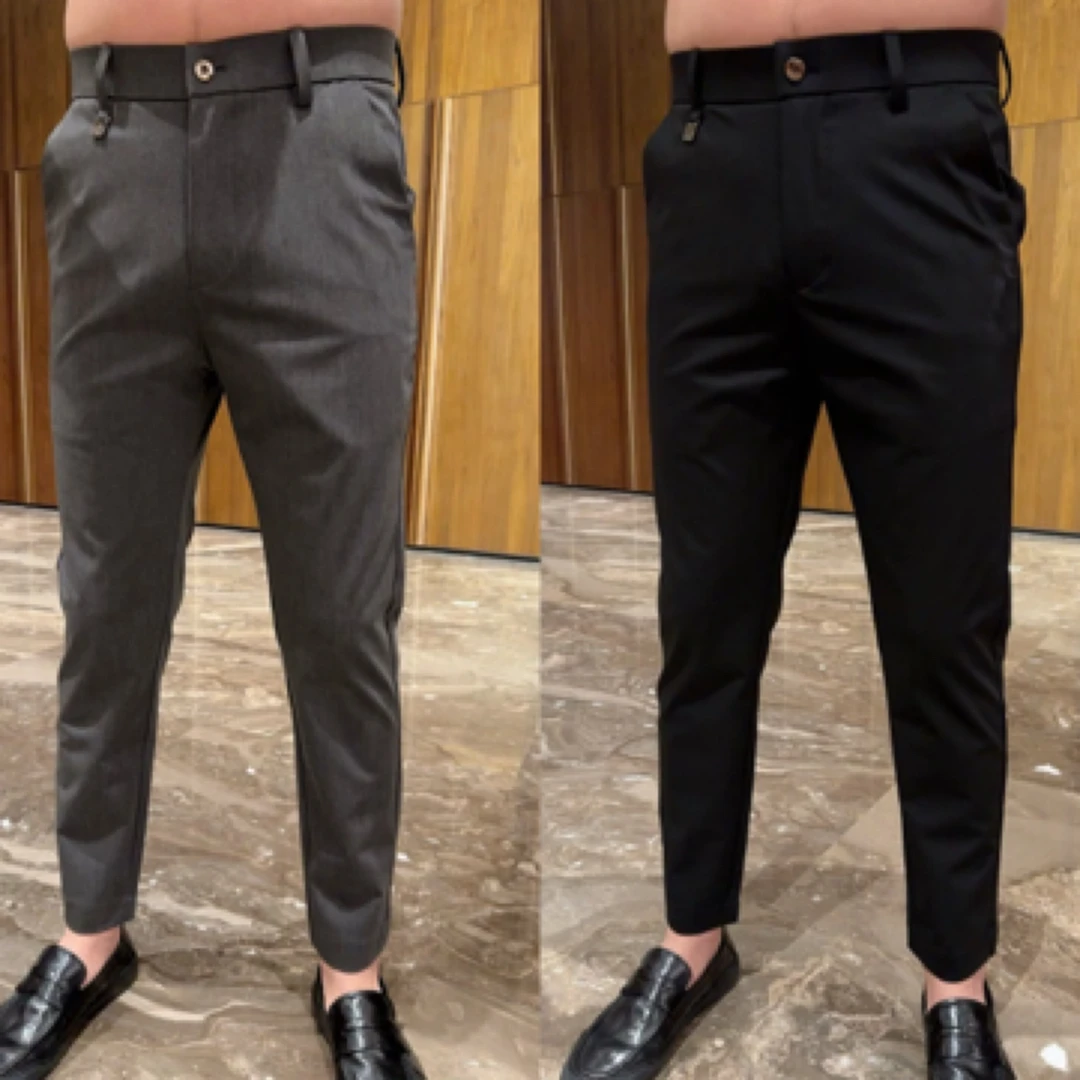 2025夏季新款欧货九分开衩小标牌修身直筒休闲西裤