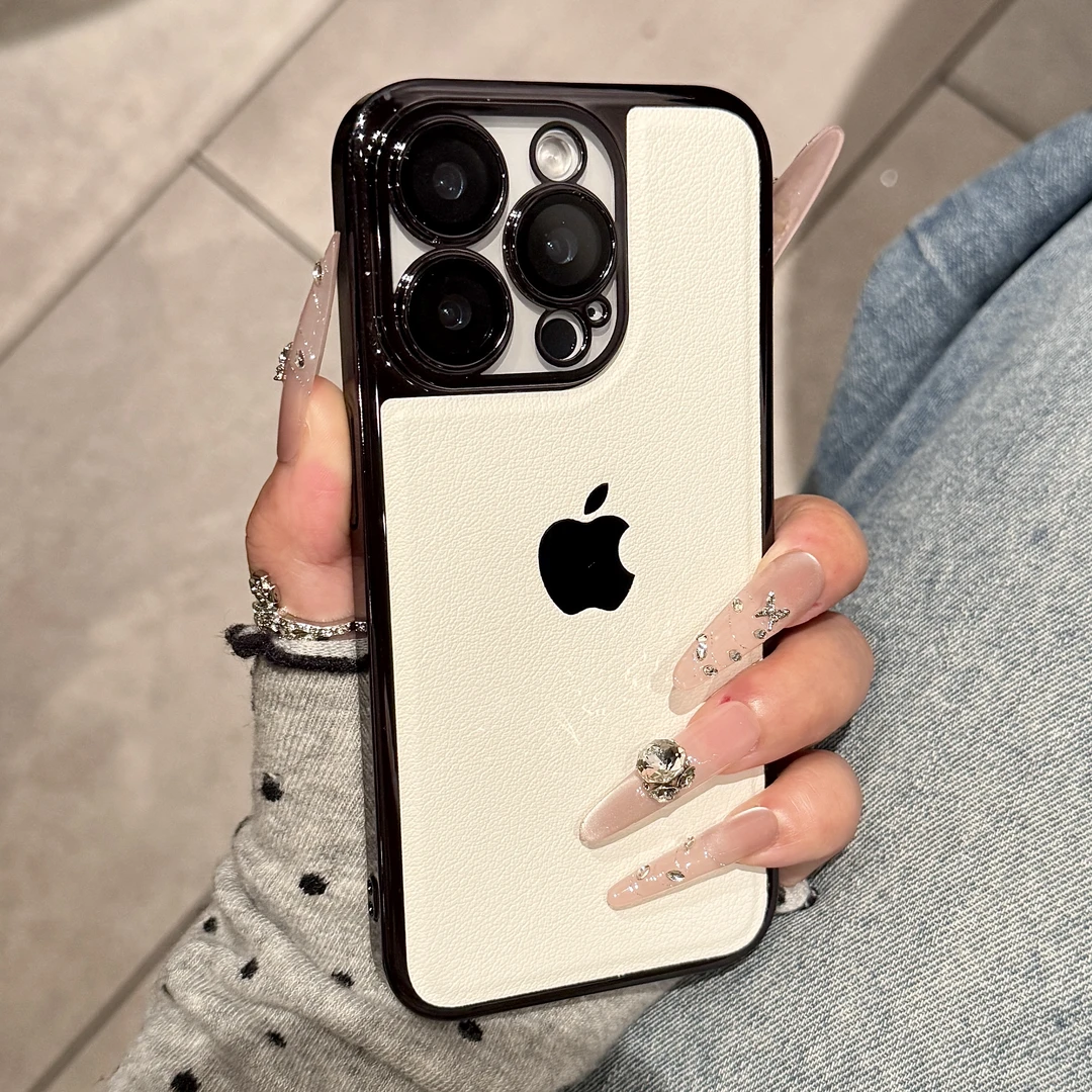 电镀拼接皮纹适用苹果17promax手机壳时尚iPhone16轻奢15新款14女