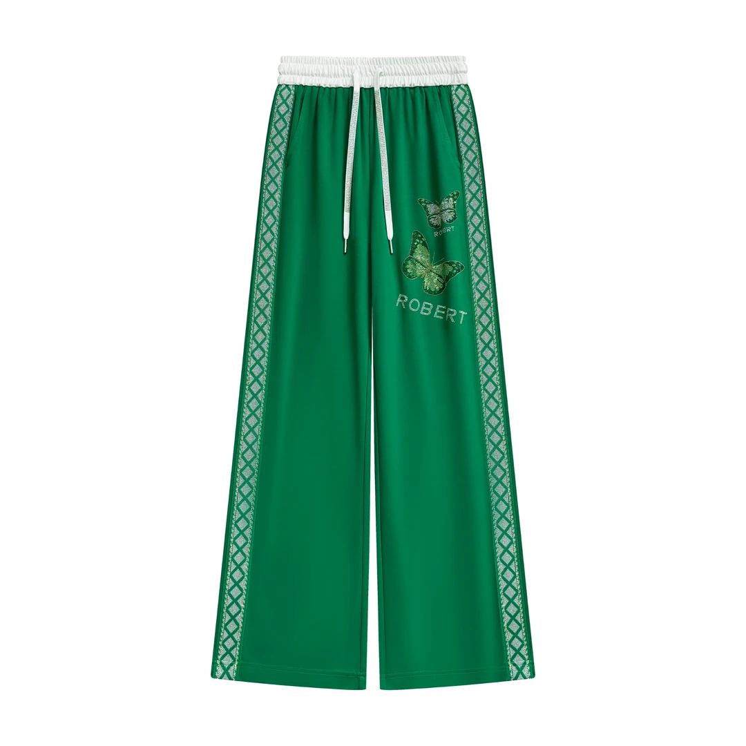 Robert Girme新款时尚烫钻休闲气质百搭绿色裤子#2745