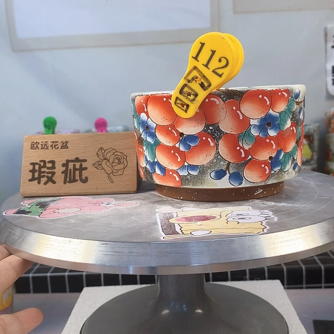 紫砂花盆红陶手绘花盆
