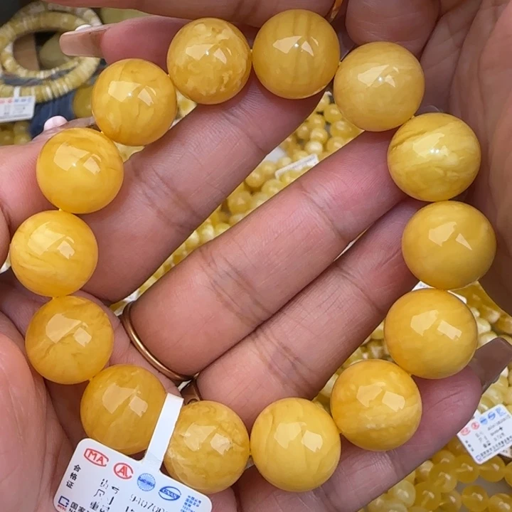 未镶嵌蜜蜡手链鸡油黄圆珠手串
