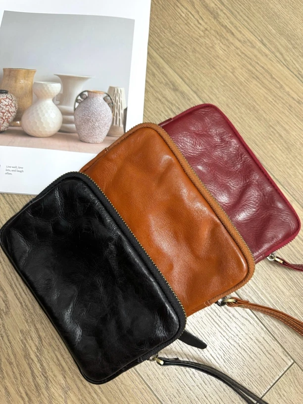 复古手工牛皮钱包零钱包多功能手拿包