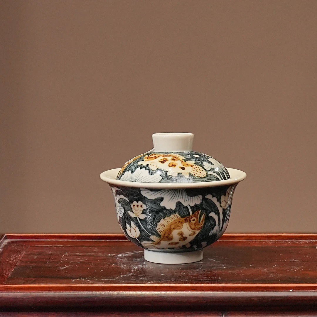 渐升堂青金满踏九桂盖碗景德镇茶杯茶杯茶具茶室男女泡茶必备用品