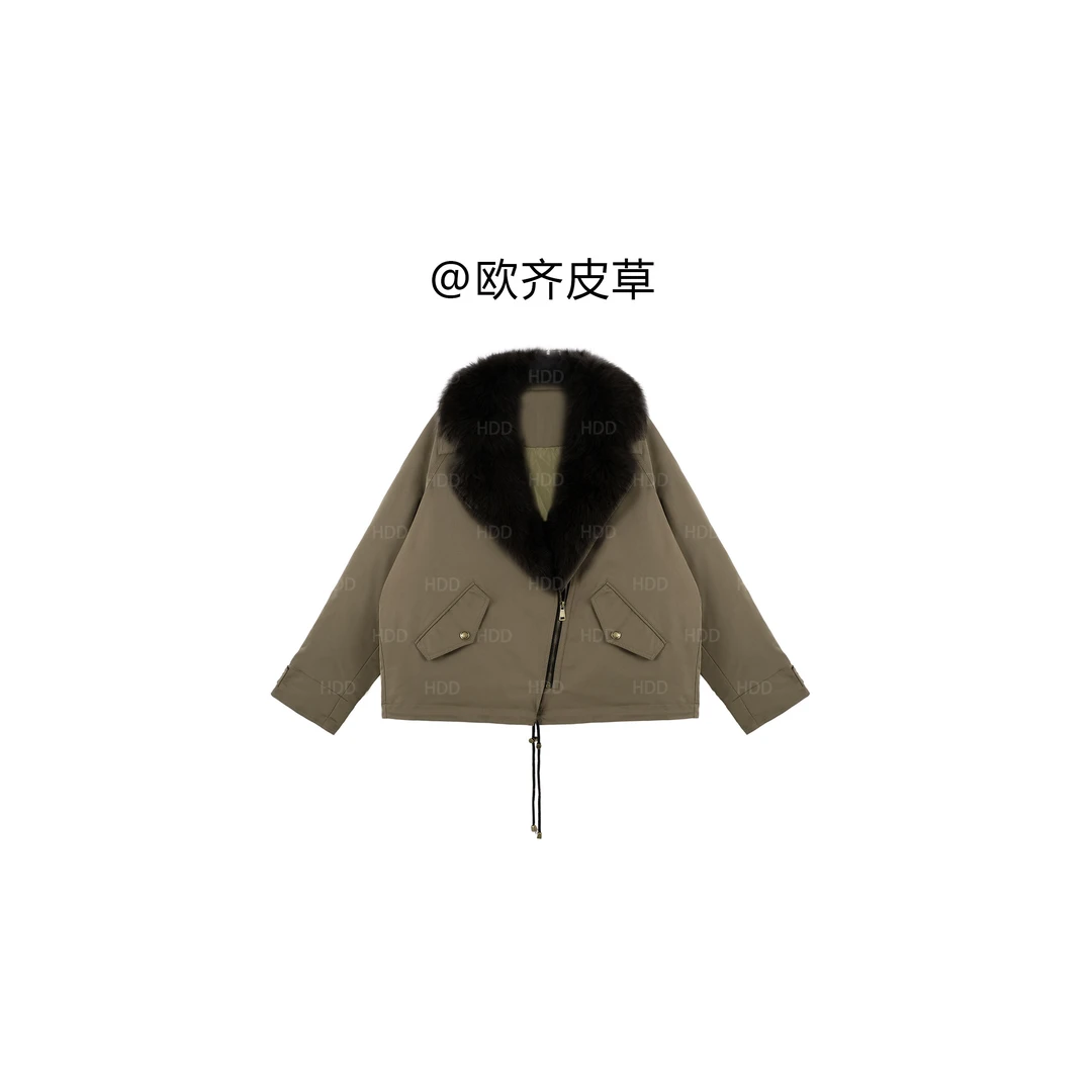 大毛领羽绒派克服女短款2024冬季新款狐狸毛外套夹克机车年轻款
