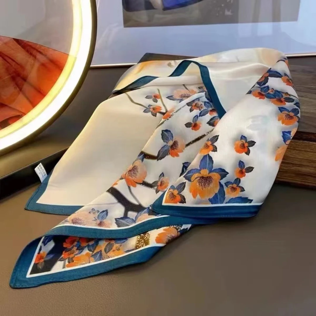 【腊梅绽放】红梅90*90大方巾气质洋气时尚百搭女士双面斜纹