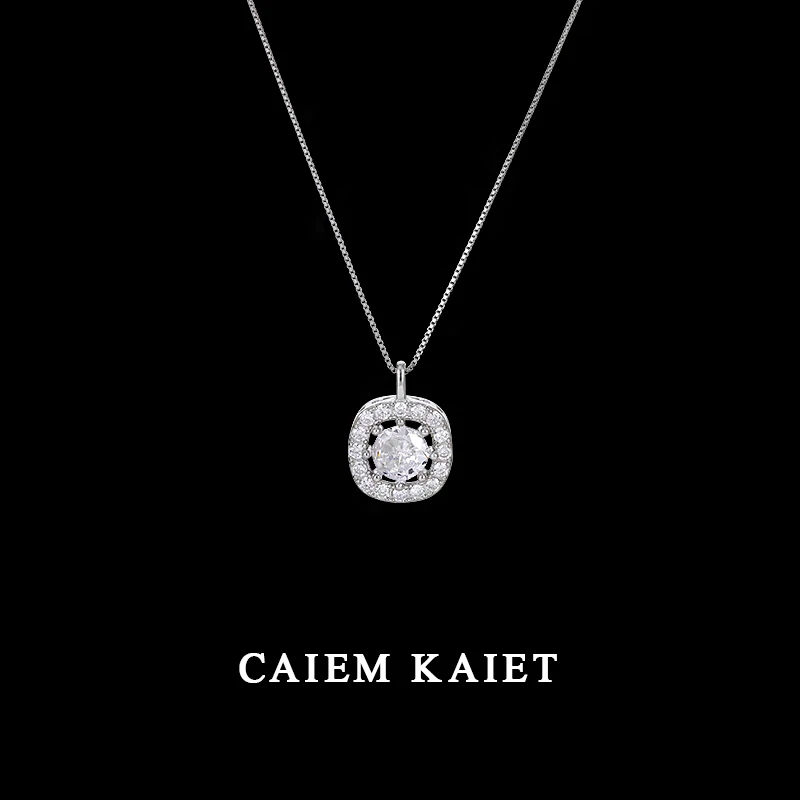 CAIEM KAIET 链子足银 纯银方块锆石项链女轻奢高级感方糖锁骨链