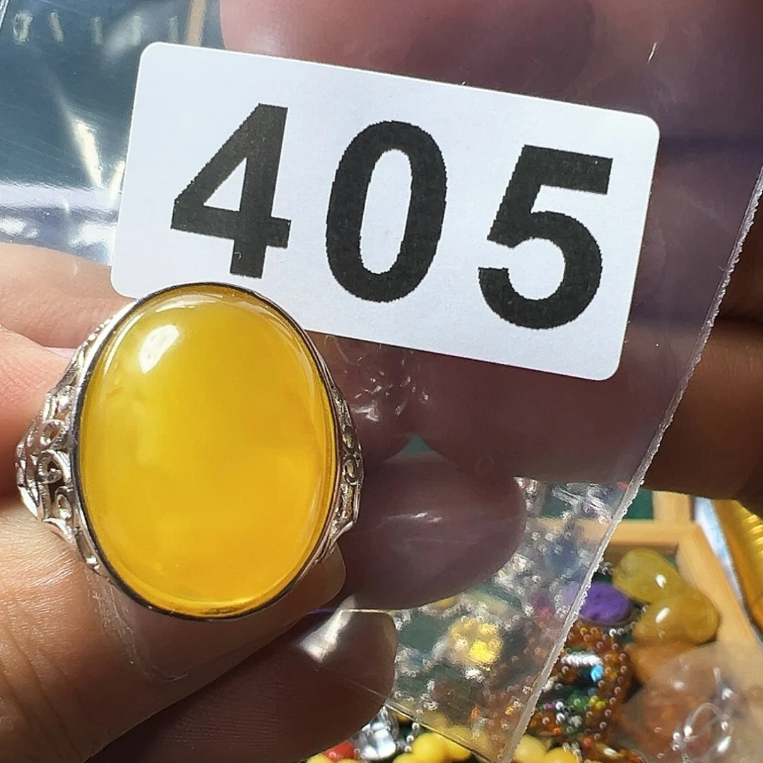 蜜蜡戒指银S925镶嵌小*蜜蜡戒指活口可调节