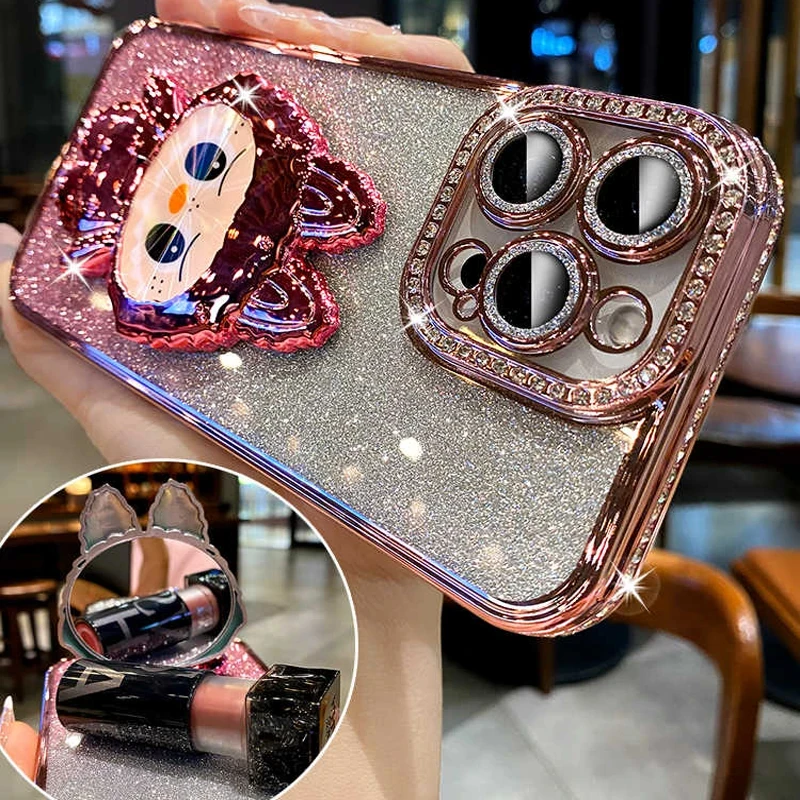 拉布布支架适用苹果16promax手机壳闪粉镜子支架镜头全包15pro14