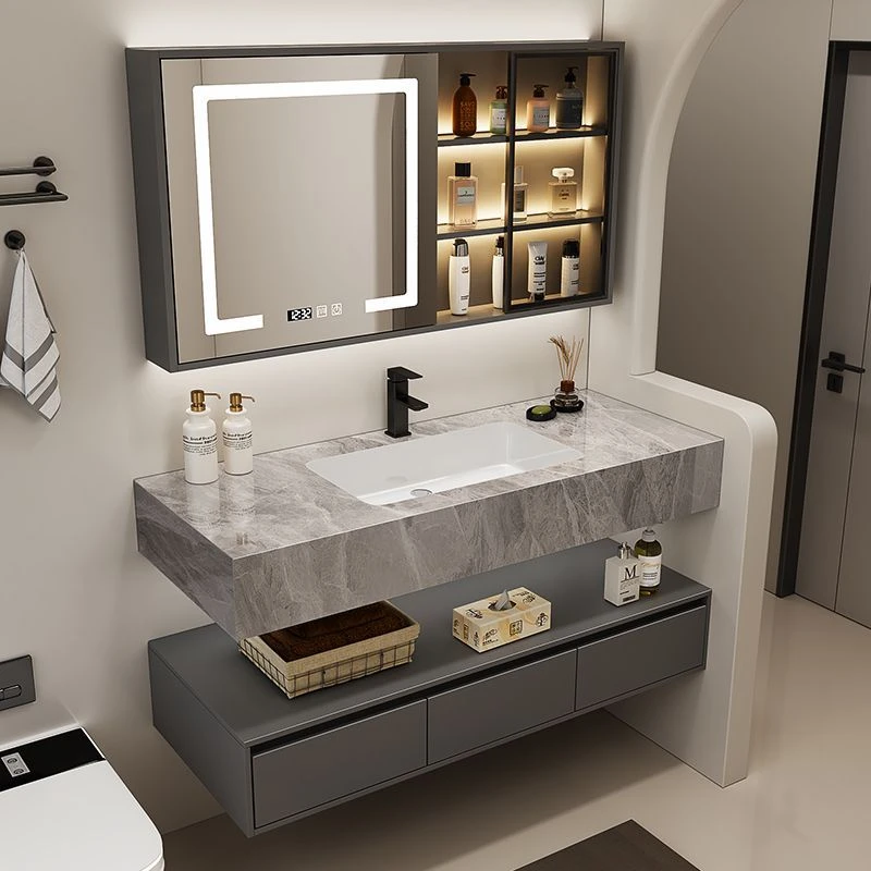 2025新款岩板陶瓷无缝一体盆浴室柜组合简约洗手池面盆洗漱台套装