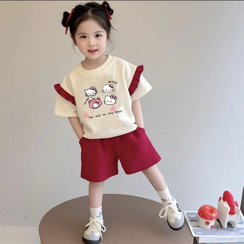 女童夏季短袖套装2025新款可爱卡通印花女宝宝运动宽松夏装两件套