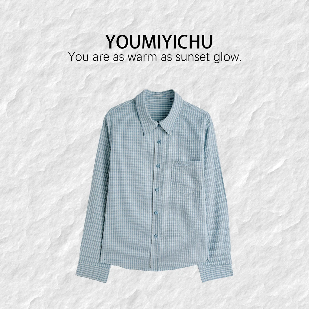 Y.M | 蓝颜 小众设计定制款面料 色织泡泡棉格纹刺绣衬衫1309