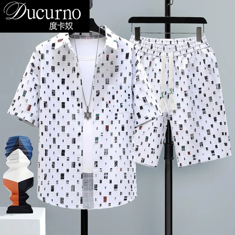 夏季潮流运动套装男短袖痞帅修身时尚韩版青少年个性夏装两件套潮