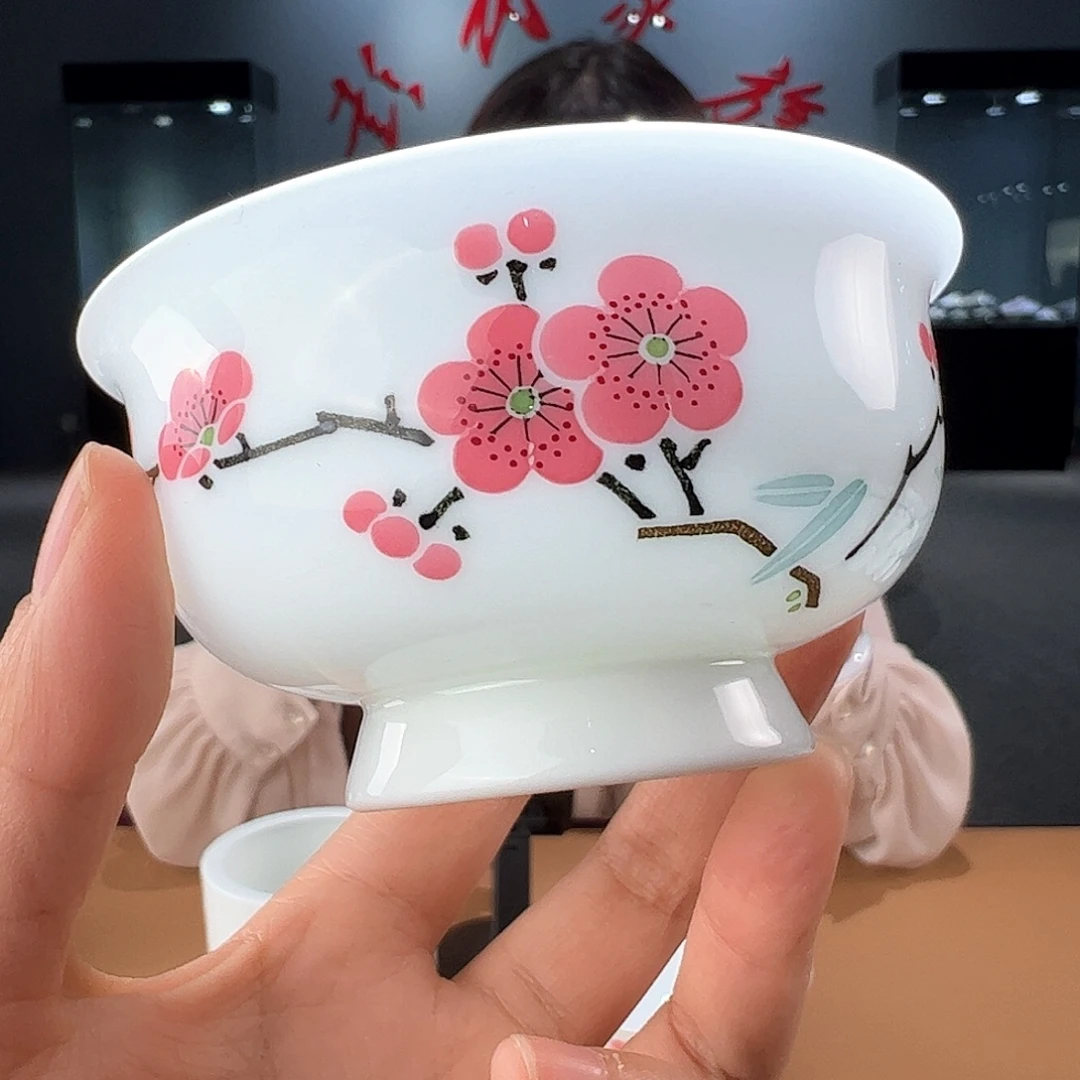 瓷玉泥翠竹红梅高足炉式杯