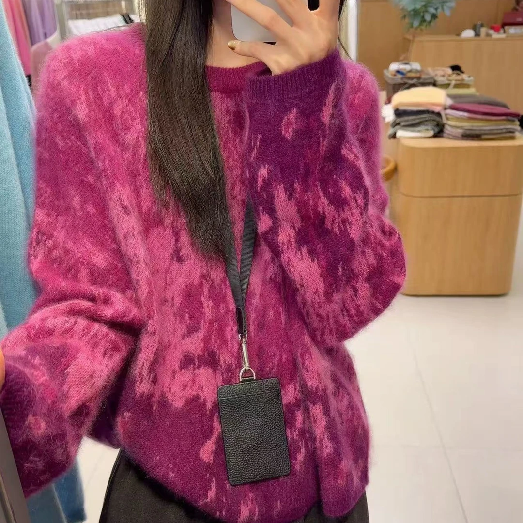 山羊绒重工拉绒提花羊绒衫慵懒松弛感宽松上衣