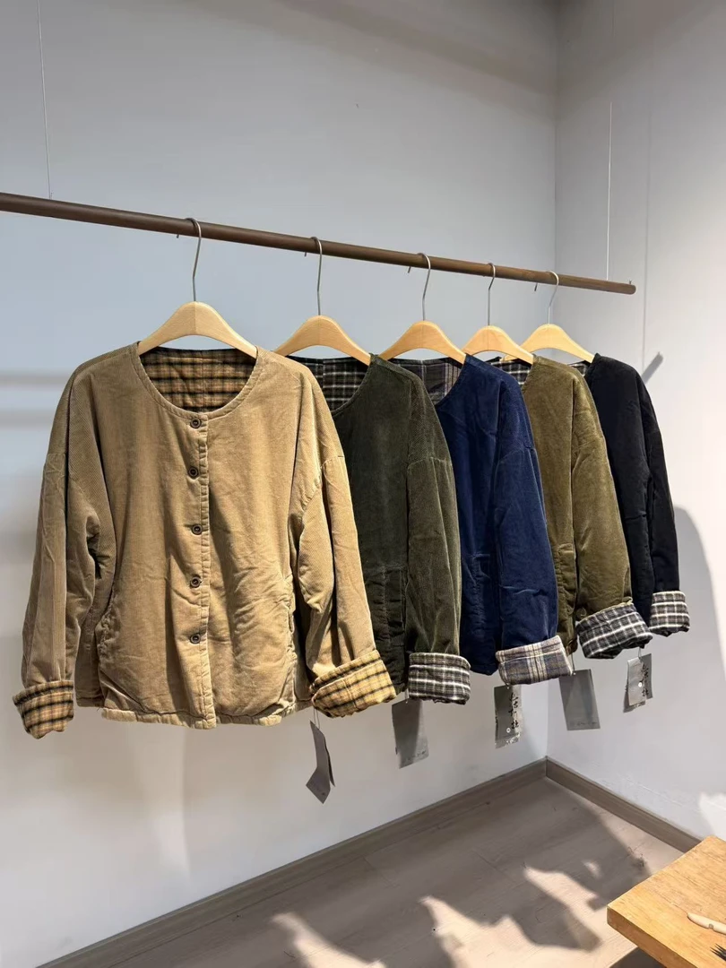 忆古朴拙250702冬季·新款原创休闲复古条绒双面穿女士棉衣棉服