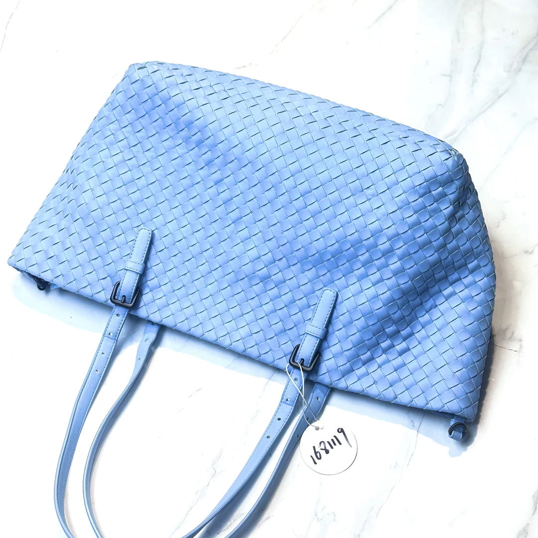 95新 BOTTEGA VENETA/葆蝶家 baby蓝编织tote单肩包1681119