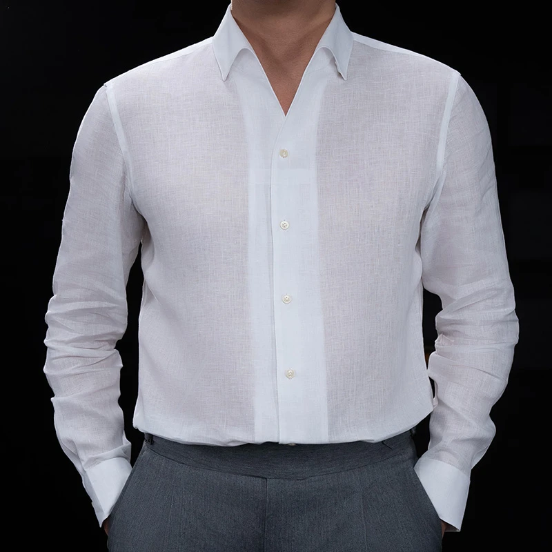 3% Three percent 【亚麻】白色意式一片领款衬衫