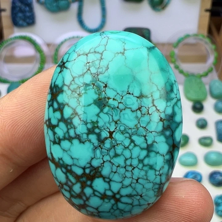 云盖高瓷蓝绿网花枣珠