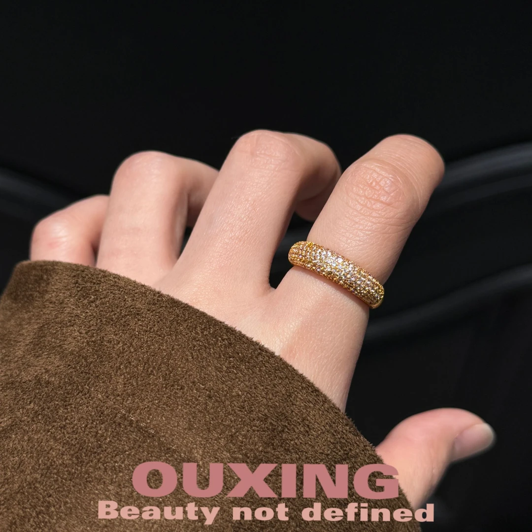 铜合金戒指 时尚轻奢气质金色满钻戒指