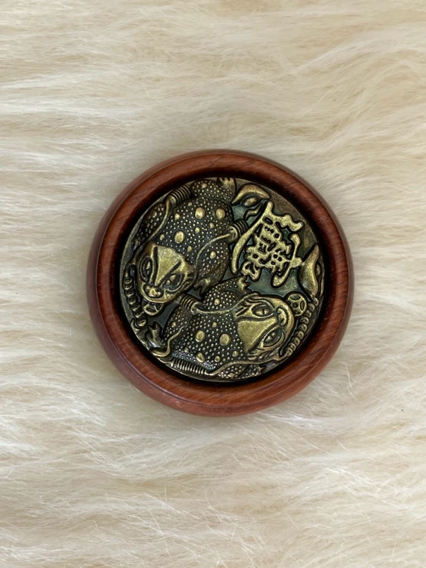 紫檀木黄铜手把件转动解压随身玩具聚宝盆