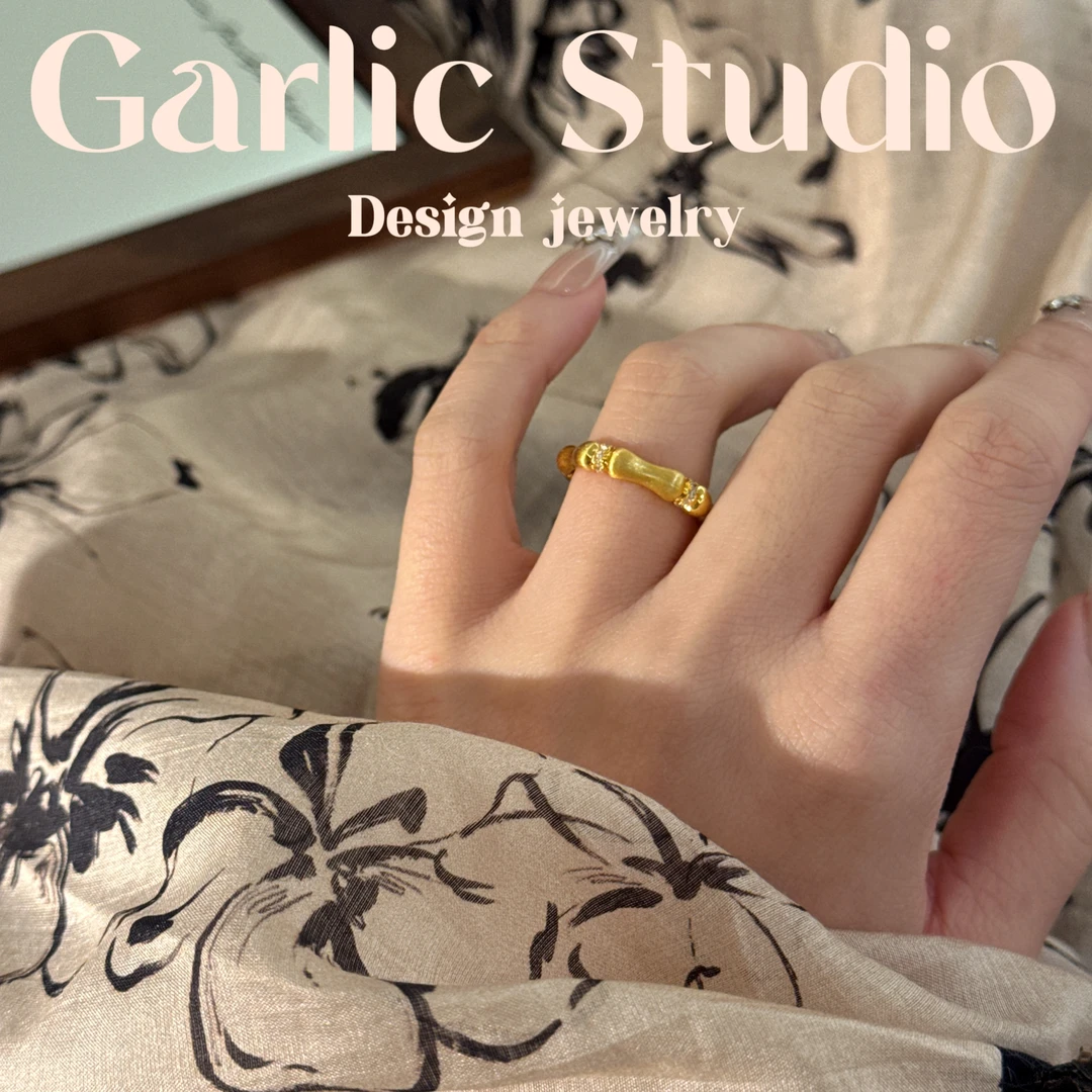 黄铜戒指 <Garlic Studio>金竹-节节高升饱满竹子开口戒指