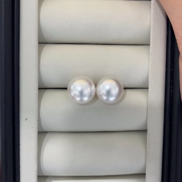 海水珍珠漏澳白素钉12-13mm18K金镶嵌