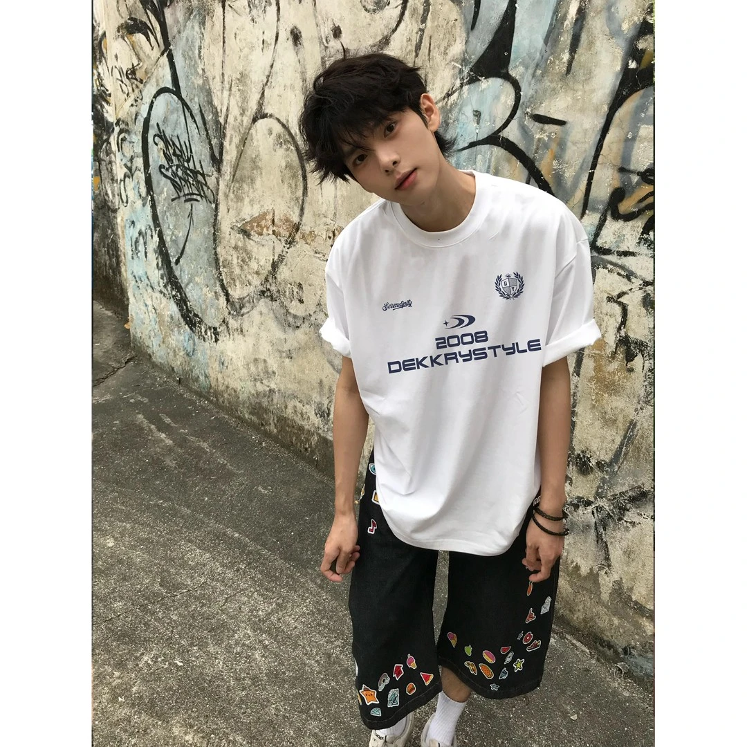 100%纯棉美式简约ins风字母印花短袖T恤夏季男女休闲宽松情侣上衣