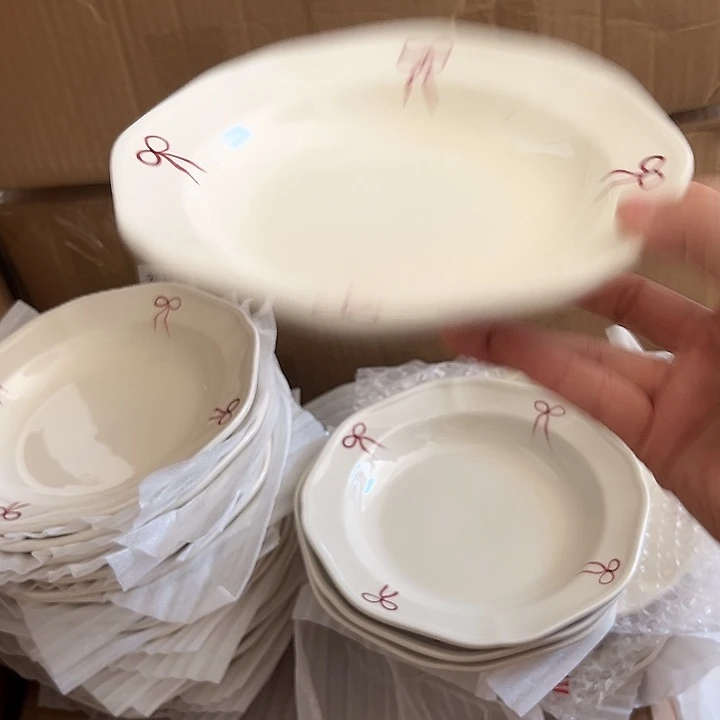 瓷片默认瑕疵商品蝴蝶结深盘4个