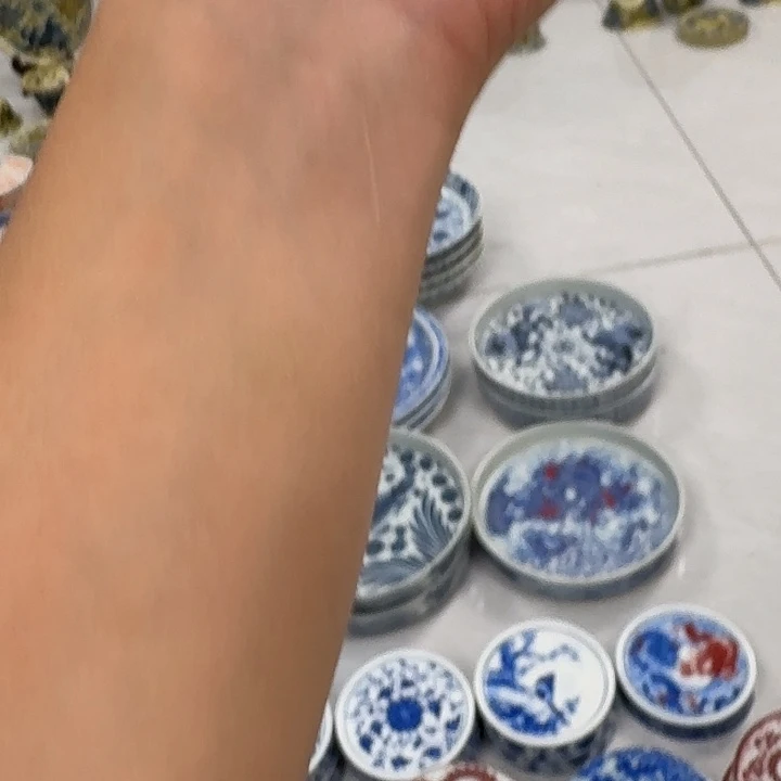 瓷片釉里红麒麟踏浪盖直景德镇