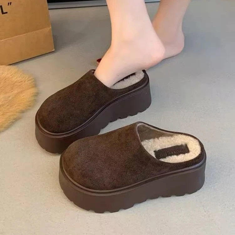 厚底增高新款冬季加绒时尚丑萌大头包头拖鞋7701