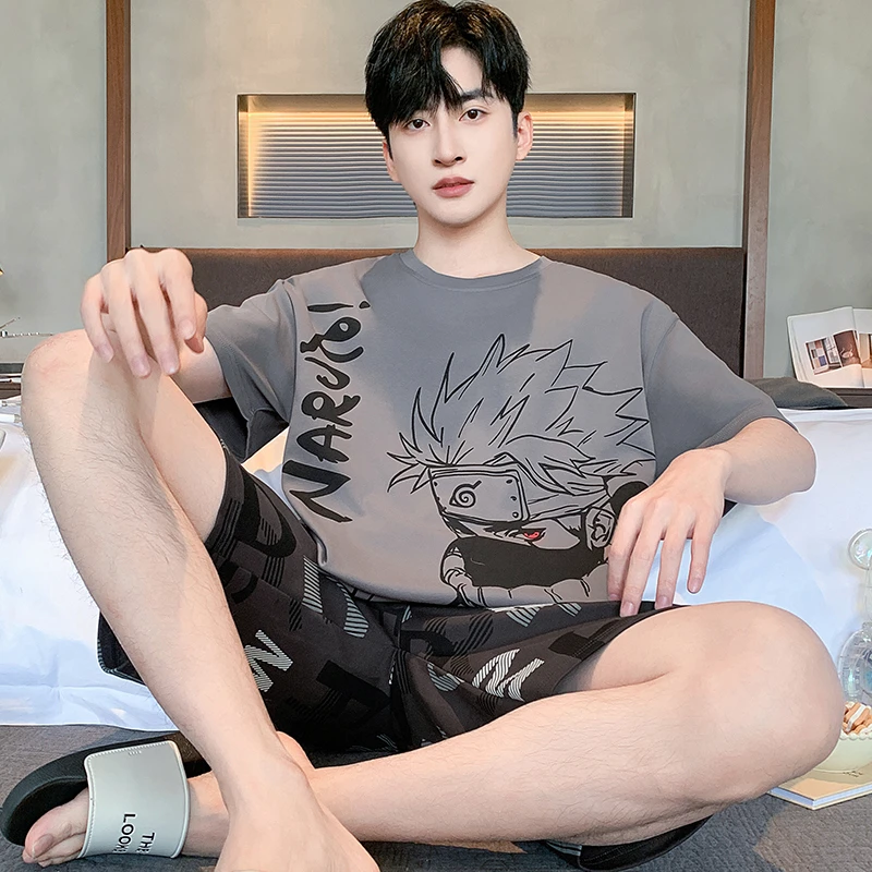 睡衣男士夏季纯棉短袖青少年学生男卡通夏天薄款家居服套装