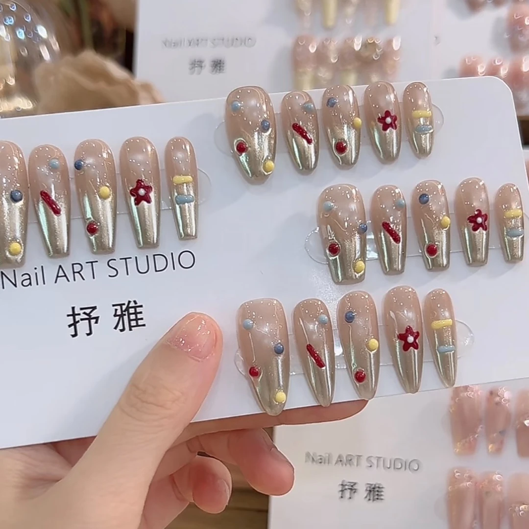 【小糖豆】抒雅纯手工穿戴甲纯欲气质指尖渐变淡雅高级指甲贴冰透