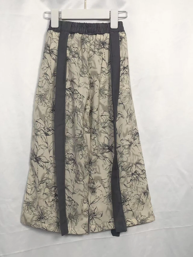 女童夏季长裤碎花气质高腰时尚百搭春夏国风印花复古中长款显瘦