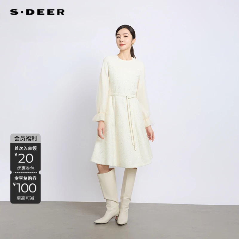 S·DEER圣迪奥气质轻奢时尚百搭中长款设计师秋冬连衣裙S244Z12B3