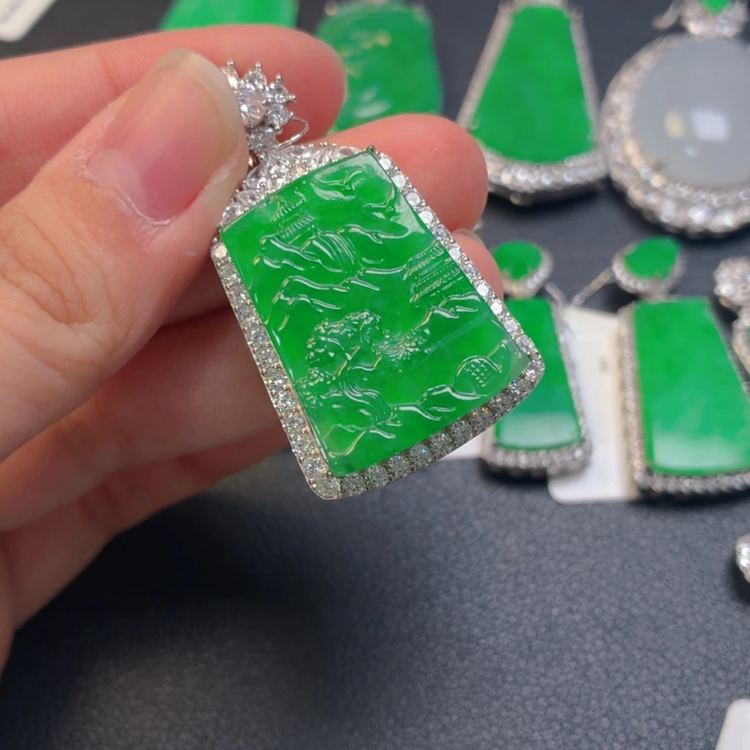 风***1翡翠银S925镶嵌吊坠(不含链)