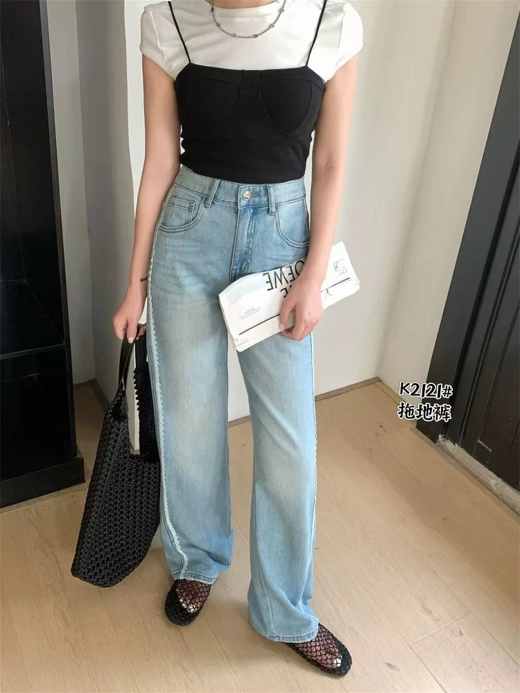2025夏季新款阔腿裤宽松牛仔裤直筒裤长裤#2562
