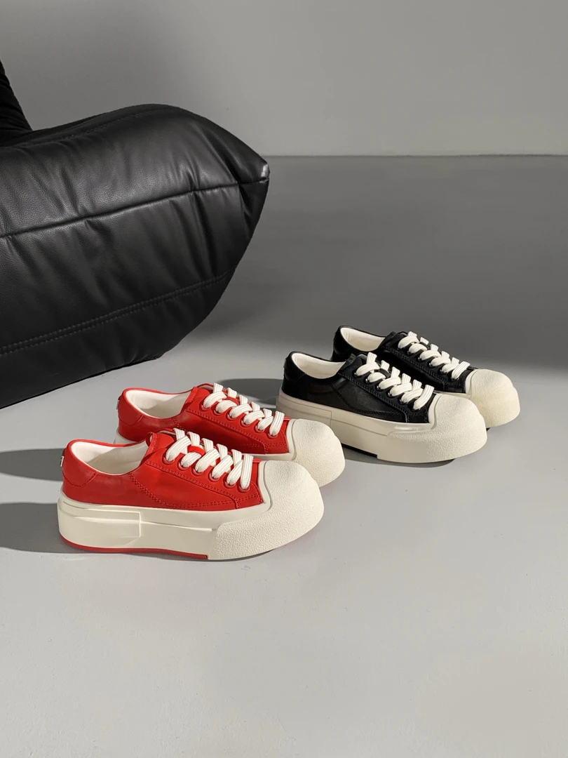 【聚新汇】7010-9真皮系带松糕厚底小白鞋休闲运动熊猫鞋板鞋